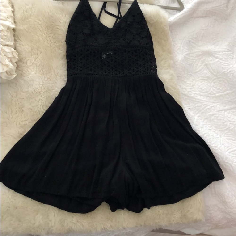 Black lace cutout romper